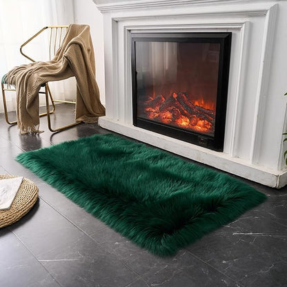 EasyJoy Ultra Soft Fluffy Shaggy Area Rug Faux Fur Rug Chair Cover Seat Pad Fuzzy Area Rug for Bedroom Floor Sofa Living Room (2 x 4 ft Rectangle, Dark Green)