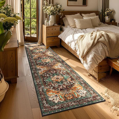 Yamaziot Washable Runner Rug, 2x7 Non-Slip Boho Vintage Hallway Rug Runner with Rubber Backing, Stain Resistant Distressed Carpet Runner for Bedroom, Kitchen, Laundry, Entrance
