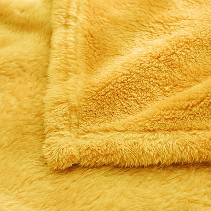 Exclusivo Mezcla Plush Fuzzy Fleece Throw Blanket, Super Soft, Fluffy and Warm Blankets for Couch, Bed, All Season (Mustard Yellow, 40x50 inches)