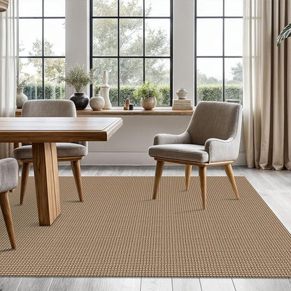 KOZYFLY Washable Area Rug 5x7 ft Rubber Backed Non Slip Rugs for Living Room Braided Cotton Bedroom Rug Woven Office Rugs Indoor Floor Carpets for Dining Bedroom Living Room, Tan/Orange/Brown