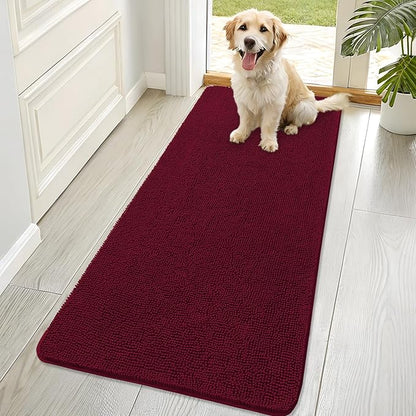 OLANLY Dog Door Mat for Muddy Paws 70x32, Absorbs Moisture and Dirt, Absorbent Non-Slip Washable Doormat, Quick Dry Chenille Mud Mat for Dogs, Entry Indoor Entryway Carpet for Inside Floor, Burgundy