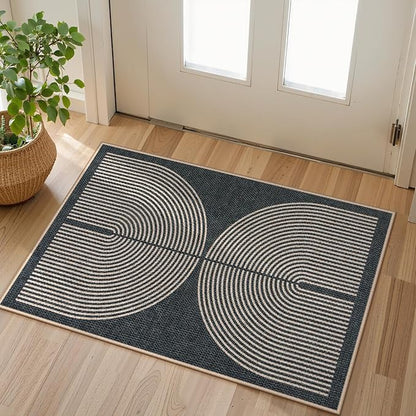 Lahome Enfys Rainbow Indoor Door Mat, 20"x32" Small Black Rugs for Entryway Kitchen Neutral Area Rug, Farmhouse Non Slip Non Shedding Lightweight Floor Carpet for Front Porch