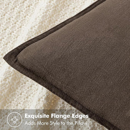 MIULEE Decorative Linen Pillow Covers 20x20 Inch Dark Coffee Chocolate Boho Farmhouse Neutral Winter Couch Throw Pillows for Bed Pack of 2 Accent Modern Pillowcase Sofa Livingroom Home Decor