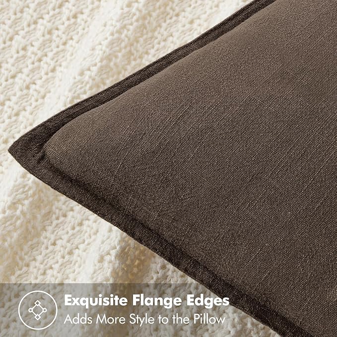 MIULEE Decorative Linen Euro Sham Pillow Covers 24x24 Dark Coffee Chocolate Boho Farmhouse Neutral Winter Couch Throw Pillows for Bed Pack of 2 Accent Modern Pillowcase Sofa Livingroom Home Decor