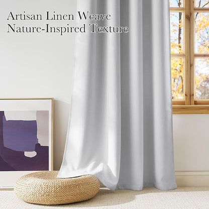 NICETOWN Short Faux Linen Greyish White Blackout Curtains 63 inches Long for Kitchen - Privacy Panels for Living Room Bedroom, Modern Farmhouse Style Easy Care Grommet Top, 2 Panels, W42 by L63