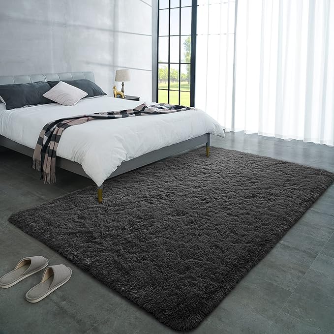 LOCHAS Ultra Soft Indoor Modern Area Rugs Fluffy Living Room Carpets for Children Bedroom Home Decor Nursery Rug 5.3x7.5 Feet, Dark Grey