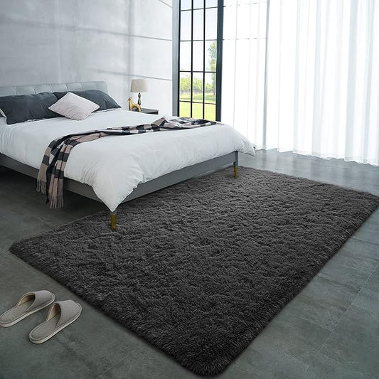 LOCHAS Ultra Soft Indoor Modern Area Rugs Fluffy Living Room Carpets for Children Bedroom Home Decor Nursery Rug 5.3x7.5 Feet, Dark Grey