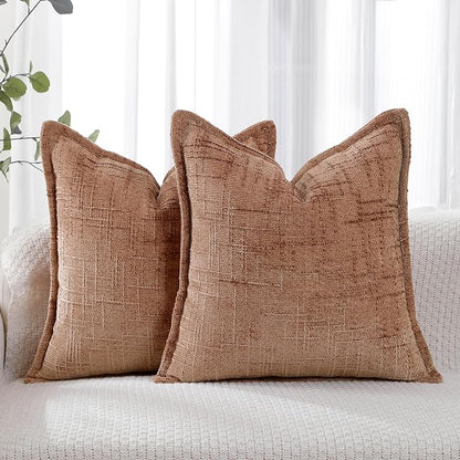 HPUK Fall Chenille Soft Throw Pillow Covers 18x18 Set of 2, Accent Cushion Covers for Living Room, Bedroom, Decorative Solid Color Pillow Covers for Couch, Sofa, Chair, Coral