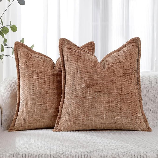 HPUK Fall Chenille Soft Throw Pillow Covers 18x18 Set of 2, Accent Cushion Covers for Living Room, Bedroom, Decorative Solid Color Pillow Covers for Couch, Sofa, Chair, Coral