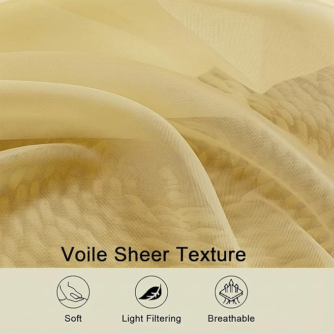 Sheer Curtains 63 Inch Length 2 Panels Set for Living Room Bedroom, Airy Soft Light Filtering Sheer Dining Room Curtains, Modern Rod Pocket Drapes, Yellow, Each 42" Wx63 L