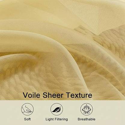 Sheer Curtains 63 Inch Length 2 Panels Set for Living Room Bedroom, Airy Soft Light Filtering Sheer Dining Room Curtains, Modern Rod Pocket Drapes, Yellow, Each 42" Wx63 L