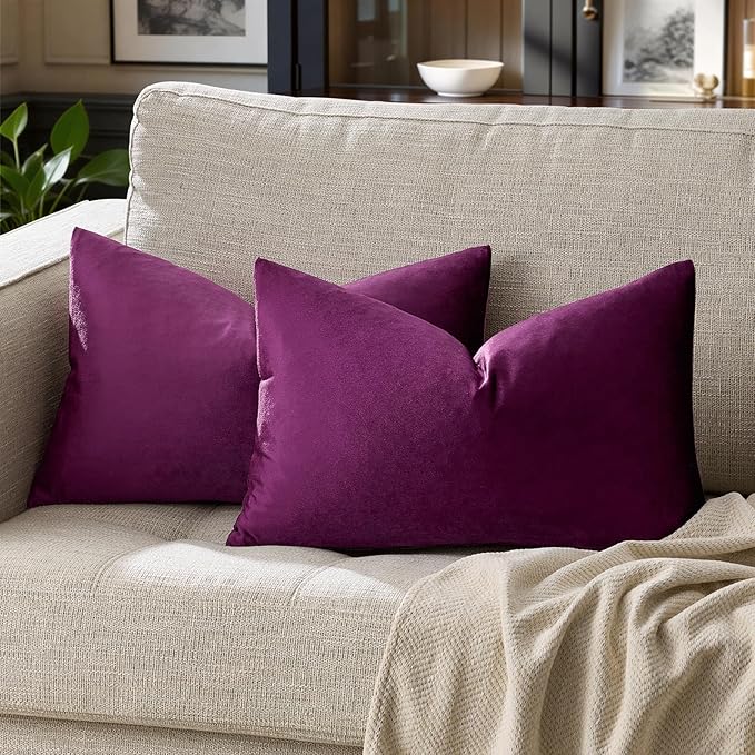 GIGIZAZA Purple 12x20 Lumbar Velvet Decorative Throw Pillow Covers for Sofa Bed 2 Pack Soft Cushion Cover