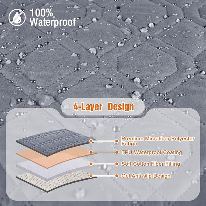 VANSOFY Waterproof Recliner Couch Covers, Sofa Covers 1-Piece Washable Reclining Sofa Cover Non-Slip Furniture Protector with Elastic Straps Pocket for Dogs, Pets(Dark Gray,3 Seater)