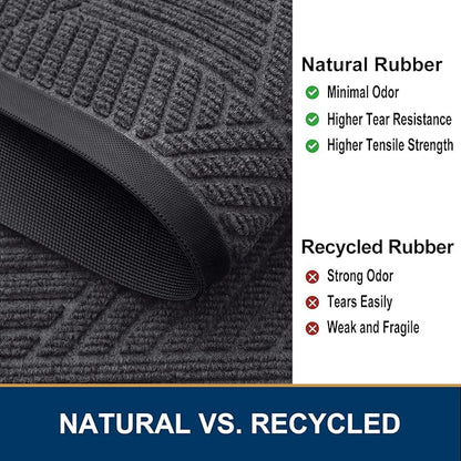 Smiry Front Door Mat Outside Entrance, Heavy Duty Sturdy Natural Rubber Doormat, Trap Dirt and Moisture, Easy Clean Low Profile Mats for Indoor Outdoor Entry, Irregular Triangle (59x24, Medium Grey)