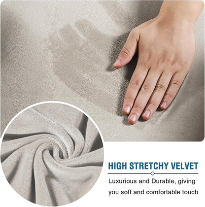 H.VERSAILTEX Real Velvet Plush 3 Piece Stretch Sofa Covers Couch Covers for 2 Cushion Couch Sofa Slipcovers Width Up to 90 Inch Thick Soft Stay in Place (Large Sofa, Oatmeal)