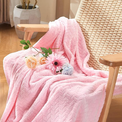 inhand Pink Fleece Twin Blanket, Super Soft Flannel Cozy Blankets for Adults, Lightweight Leaves Pattern Fuzzy Blanket for Couch Sofa Bed Office, Warm Plush Blankets for All Season, 60x90 Inches