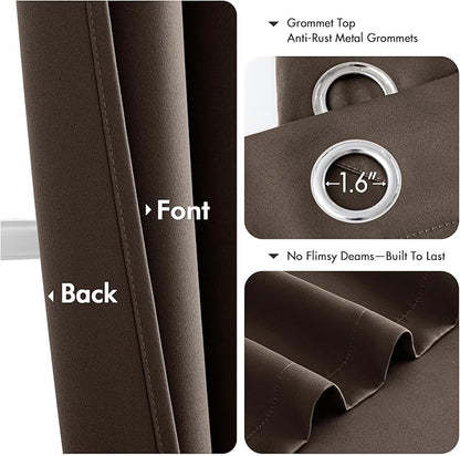MIULEE Chocolate Brown Blackout Curtains - Bedroom Window Treatment Curtains Thermal Insulated Room Darkening Drapes for Living Room Kitchen Grommet Drapery, 40 x 45 Inches Long, 2 Panels