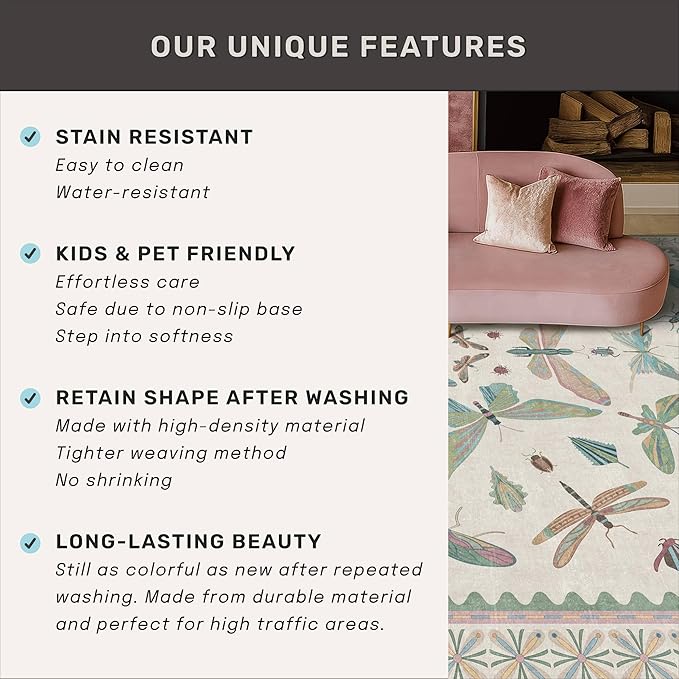 Cream Round Rugs 4ft for Living Room - Soft Washable Small Circle Throw Rugs for Kids Bedroom, Baby Nursery, Playroom, Reading Corner, Insect Stain Resistant Floor Carpet, Beige Green