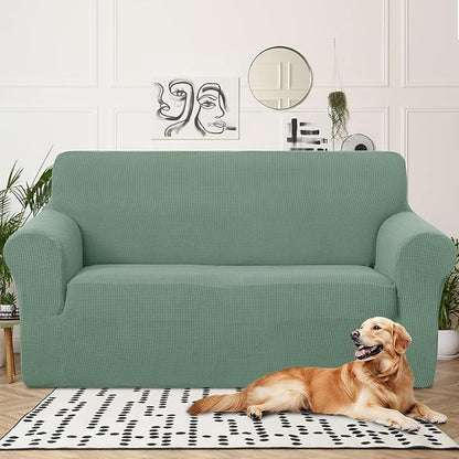 U-NICE HOME Oversized Stretch Loveseat Couch Cover Sofa Covers Washable Sofa Slipcover Furniture Protector for 2 Cushion Couch Sofa Pet Friendly, Cyan
