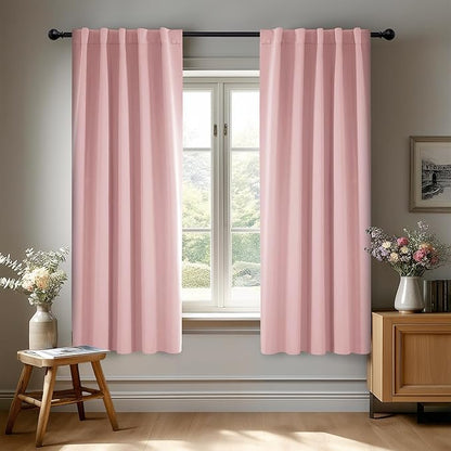 Deconovo Back Tab and Rod Pocket Drapes and Curtains Short Blackout Curtains for Kitchen Windows 42Wx54L Inch Coral Pink 2 Panels