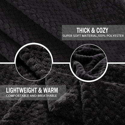 Exclusivo Mezcla Fleece Bed Blanket King Size, Super Soft and Warm Blankets for Couch, Sofa and Bed Waffle Textured, Cozy, Fuzzy and Lightweight (Black, 90x104 Inches)