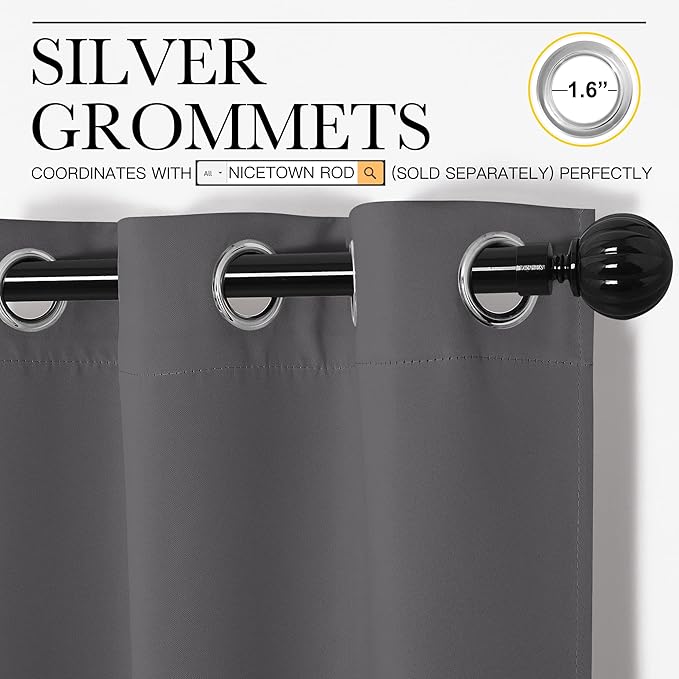 NICETOWN Blackout Curtains Panels for Bedroom - 3 Pass Microfiber Noise Reducing Thermal Insulated Solid Ring Top Blackout Window Drapes (2 Panels, 55 x 86 Inch, Gray)