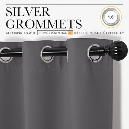 NICETOWN Blackout Curtains Panels for Bedroom - 3 Pass Microfiber Noise Reducing Thermal Insulated Solid Ring Top Blackout Window Drapes (2 Panels, 55 x 78 Inch, Gray)