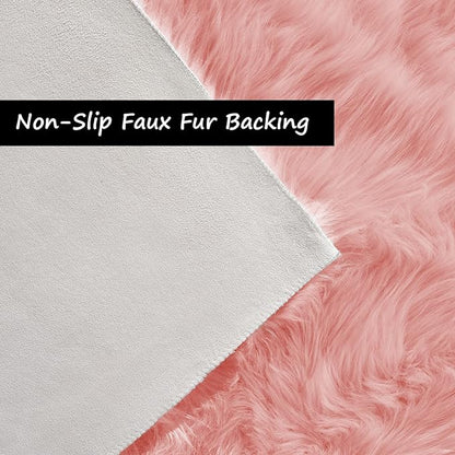 Goolela Pink Area Rugs 10x12 Fluffy Fuzzy Furry Rug for Girls Bedroom Living Room Faux Sheepskin Fur Shaggy Plush Rectangle
