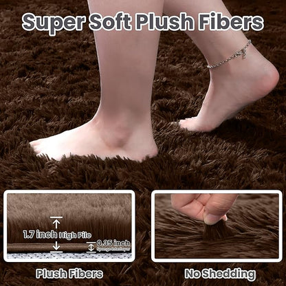 2x6 Bedside Area Rugs for Bedroom: Soft Fluffy Shag Brown Rug for Hallway, Non-Slip Fuzzy Plush Living Room Rug Indoor Floor Carpet for Kids Rooms, Dorm, Nursery, Modern Home Aesthetic Decor