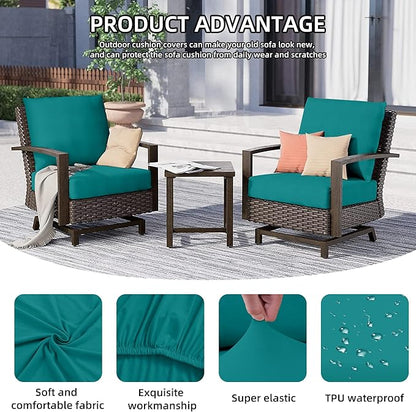 14Pcs Outdoor Cushion Covers, Patio Cushion Covers,Stretch Elastic Slipcovers, Replacement Washable & Reusable Furniture Protector for Patio Couch (Peacock Blue,Cover Only)