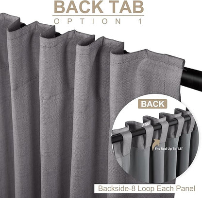 100% Blackout Shield Linen Blackout Curtains for Bedroom 102 Inches Long, Back Tab/Rod Pocket Living Room Drapes, Thermal Insulated Blackout Curtains 2 Panels Set, 50" W x 102" L, Darkgray
