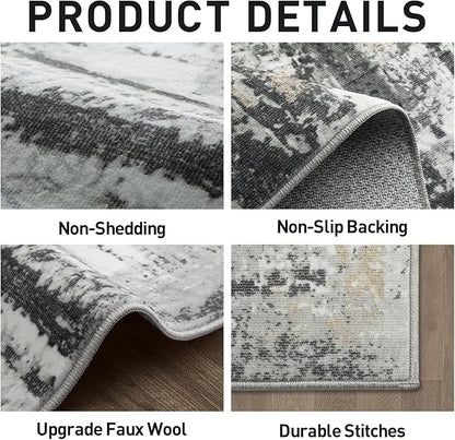 2'6''x8' Runner Rugs Washable Rug: Modern Abstract Hallway Runner Rug Indoor Soft Low Pile Thin Carpet Anti-Skid Non-Shedding Carpets for Kitchen, Entryway, Laundry, Bedroom - Black Grey Gold