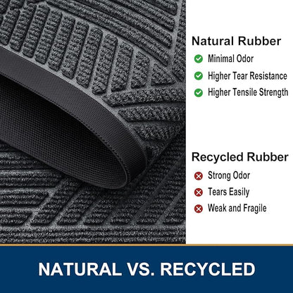 Smiry Front Door Mat Outside Entrance, Heavy Duty Sturdy Natural Rubber Doormat, Trap Dirt and Moisture, Easy Clean Low Profile Welcome Floor Mats for Indoor Outdoor Entry, 35X23 Inch, Grey