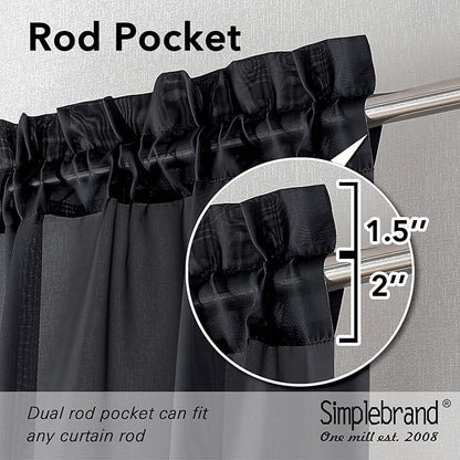 Simplebrand Black Tier Curtains for Kitchen 24 Inches Long 2 Panels Set, Rod Pocket Cafe Curtain Light Filtering Sheer Short Curtains for Bathroom/Basement Half Window 42 x 24 Inch, 2Pcs, Black