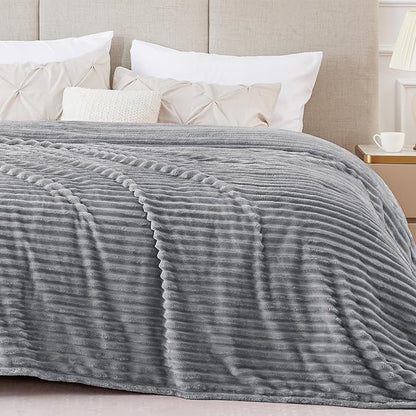 BEDELITE Fleece Blanket Queen Size – 3D Ribbed Jacquard Soft and Warm Decorative Fuzzy Blankets – Cozy, Fluffy, Plush Lightweight Throw Blankets for Couch, Bed, Sofa(Grey, 90x90 inches)