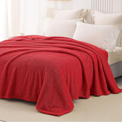 Whale Flotilla King Size Fuzzy Fleece Blanket for Bed, 90x104 Inch Fluffy Warm Soft Jacquard Blankets for All Season, Lightweight and Cozy, Red