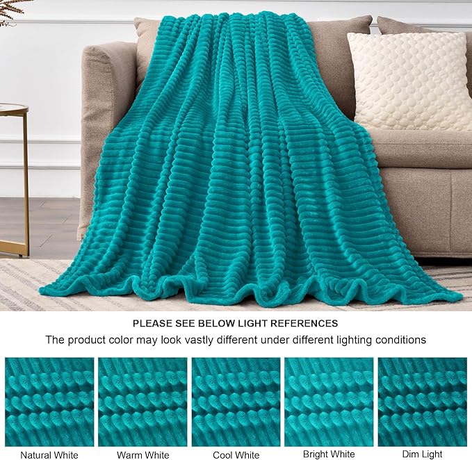 BEDELITE Fleece Blanket Twin Size – 3D Ribbed Jacquard Soft and Warm Decorative Fuzzy Blankets – Cozy, Fluffy, Plush Lightweight Throw Blankets for Couch, Bed, Sofa(Blue, 60x80 inches)