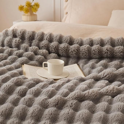 COOVA Faux Fur Throw Blanket for Couch, Cozy Soft and Fuzzy Plush Rabbit Fur Bubble Blanket for Sofa Bedroom Living Room, 60x80 Inches Grey