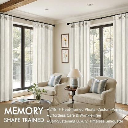 MIULEE Pinch Pleated Thick Linen Curtains 102 Inches Long 2 Panels for Living Room Bedroom, Linen Texture Pleat Drapes Memory Trained Light Filtering Neutral Ivory Cream Farmhouse Window Curtains