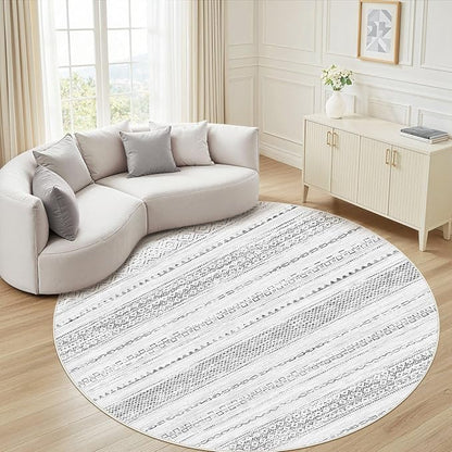 Nakagishi Area Rug Living Room Rugs: 4X4 Machine Washable Boho Large Neutral Farmhouse Stain Resistant Moroccan Indoor Floor Carpet for Bedroom Nursery Dorm Dining Room Home-Color Gray