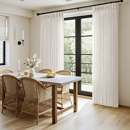 MIULEE Extra Wide 60 Inch Width Pinch Pleated Thick Linen Curtains 96 Inches Long 2 Panels for Patio Sliding Glass Door Living Room Bedroom Large Windows, Memory Trained Nautral Drapes Hooks&Rings