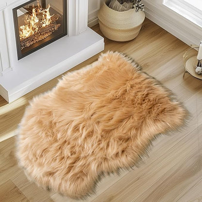 Faux Fur Rug - Faux Sheepskin Rug 2x3 Ft Irregular Shaped Carpet Fluffy Carpet Furry for Bedroom, Living Room, Nursery, Dorm, Chair, Fireplace, Closet (Beige)