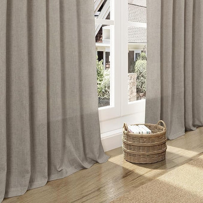 Nanspring 108 Inch Long Curtains for Living Room Grey Beige Linen Simple Modern Light Filtering Semi Sheer Curtain Back Tab Boho Neutral Gray Floor to Ceiling High Window for Bedroom 52x108,2 Panels