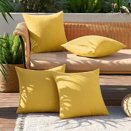 MIULEE Pack of 4 Decorative Outdoor Throw Pillow Covers Linen Waterproof Pillow Covers Farmhouse Cushion Cases for Patio Garden Tent Balcony Couch Sofa 16x16 inch Yellow