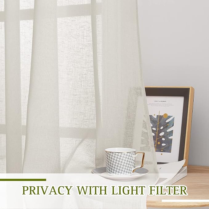 NICETOWN Semi Sheer Linen Curtains Extra Wide for French Door, Grommet Privacy with Light Filtering Vertical Window Curtains for Living Room/Bedroom, Natural, W62 x L84, 2 PCs