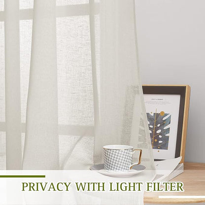 NICETOWN Semi Sheer Linen Curtains Extra Wide for French Door, Grommet Privacy with Light Filtering Vertical Window Curtains for Living Room/Bedroom, Natural, W62 x L84, 2 PCs