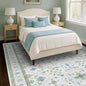 Hazo Haus Cream Oushak 7x9 Bedroom Rug - Boho Floral Cool Blue and Green, Washable Low Pile Non-Slip Ultra-Thin Large Area Rugs for Playroom, Bed Room, Living Room