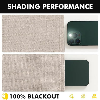 MIULEE 100% Blackout Linen Curtains for Bedroom, Beige Solid Luxury Decor Thermal Insulation Room Darkening Drapes for Living Room Nursery Back Tab Rod Pocket 42 x 90 Inches, 2 Panels