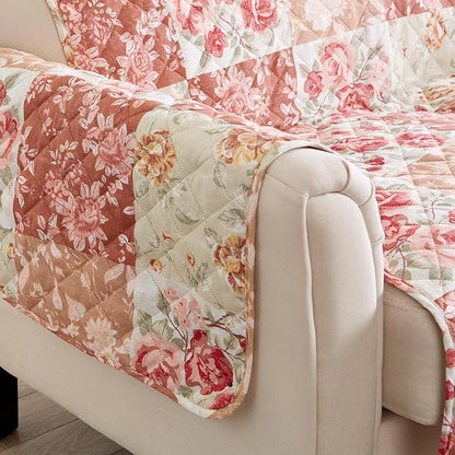 Great Bay Home Reversible Floral Patchwork Recliner Furniture Protector - Machine Washable, Scalloped Edge, Stain Resistant, Printed Furniture Cover for Dogs, Kids, and Pets (Burgundy/Taupe)