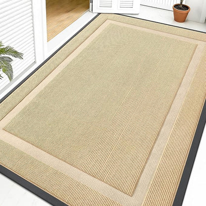 OLANLY Front Door Mat Indoor Outdoor Entrance, Waterproof All-Season, All-Weather Doormat, Sturdy Natural Rubber, Fade Resistant, Low Profile, Easy Clean Patio Porch Entryway Mat, 59x40, Beige